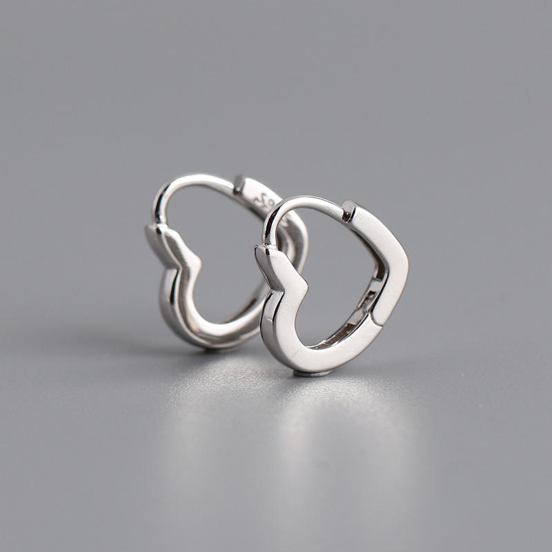 925 Sterling Silver Heart Huggie Earrings