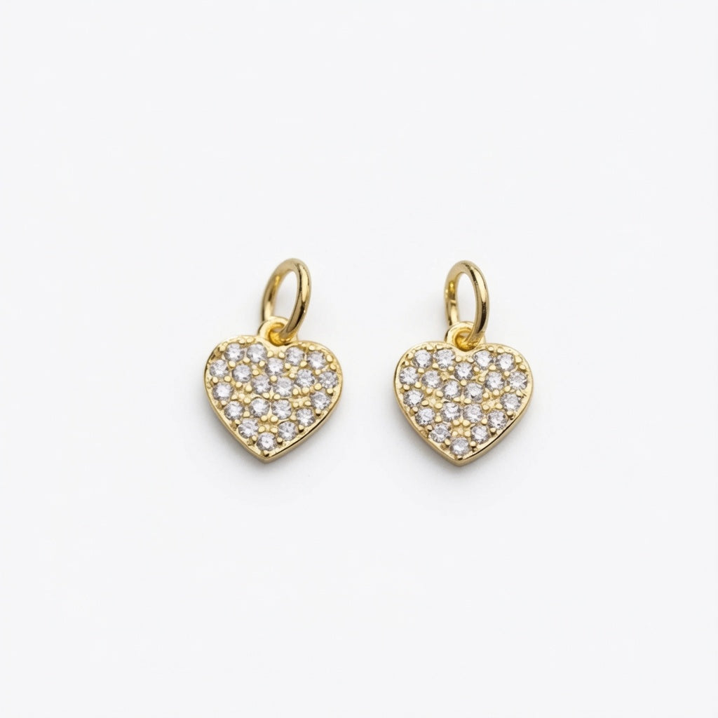 14ct gold zircon heart charm pendants with closed jump ring