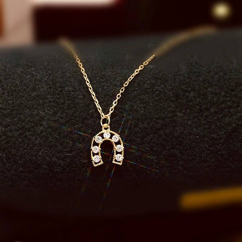 14ct Gold Crystal Horseshoe Pendant Necklace