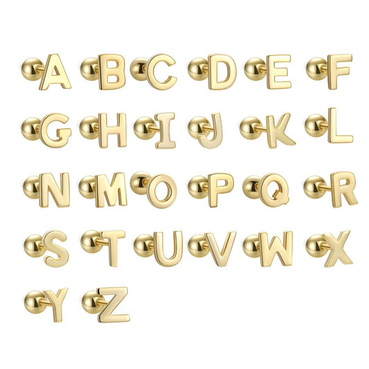 Genuine Gold Vermeil Alphabet Initial Letter Stud Earrings