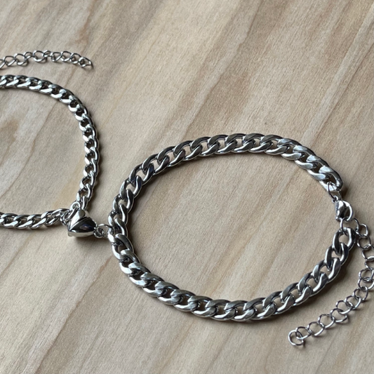 Stainless Steel Magnetic Heart Pendant Matching Couple Bracelet Set