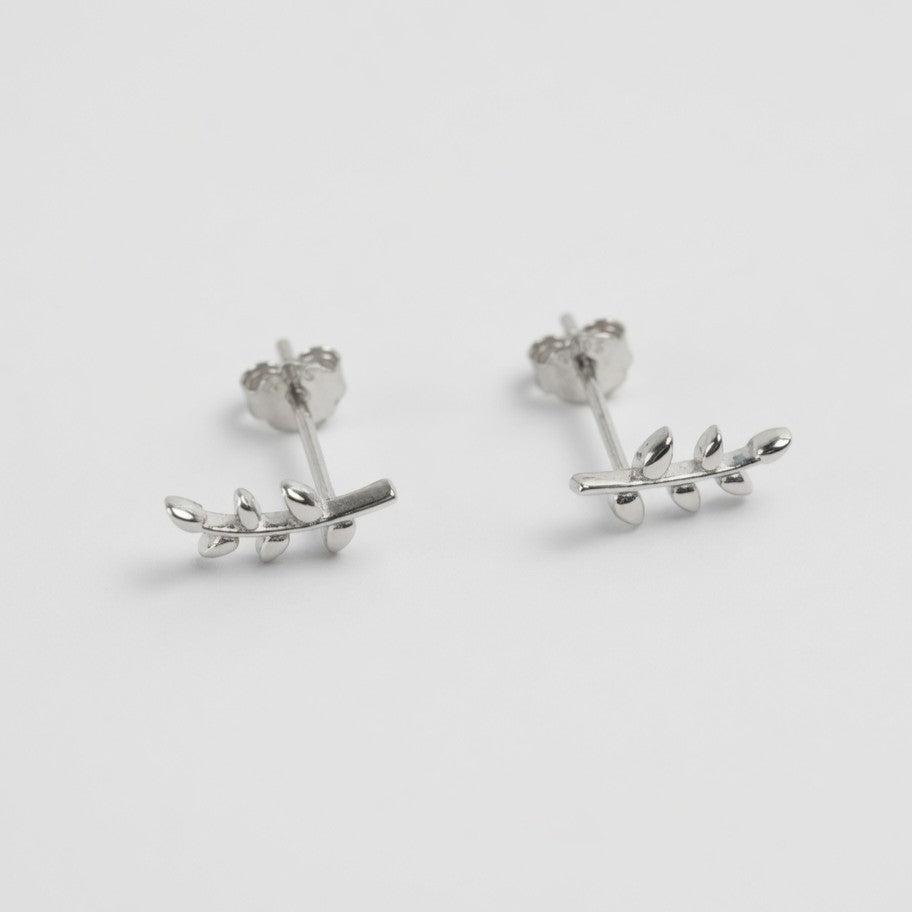 925 Sterling Silver Leaf Branch Stud Earrings