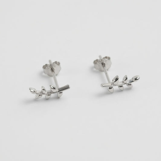 925 Sterling Silver Leaf Branch Stud Earrings