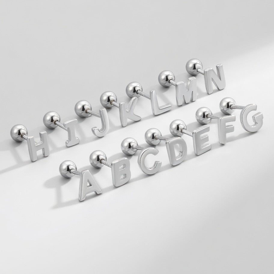 925 Sterling Silver Personalised Initial Letter Stud Earrings