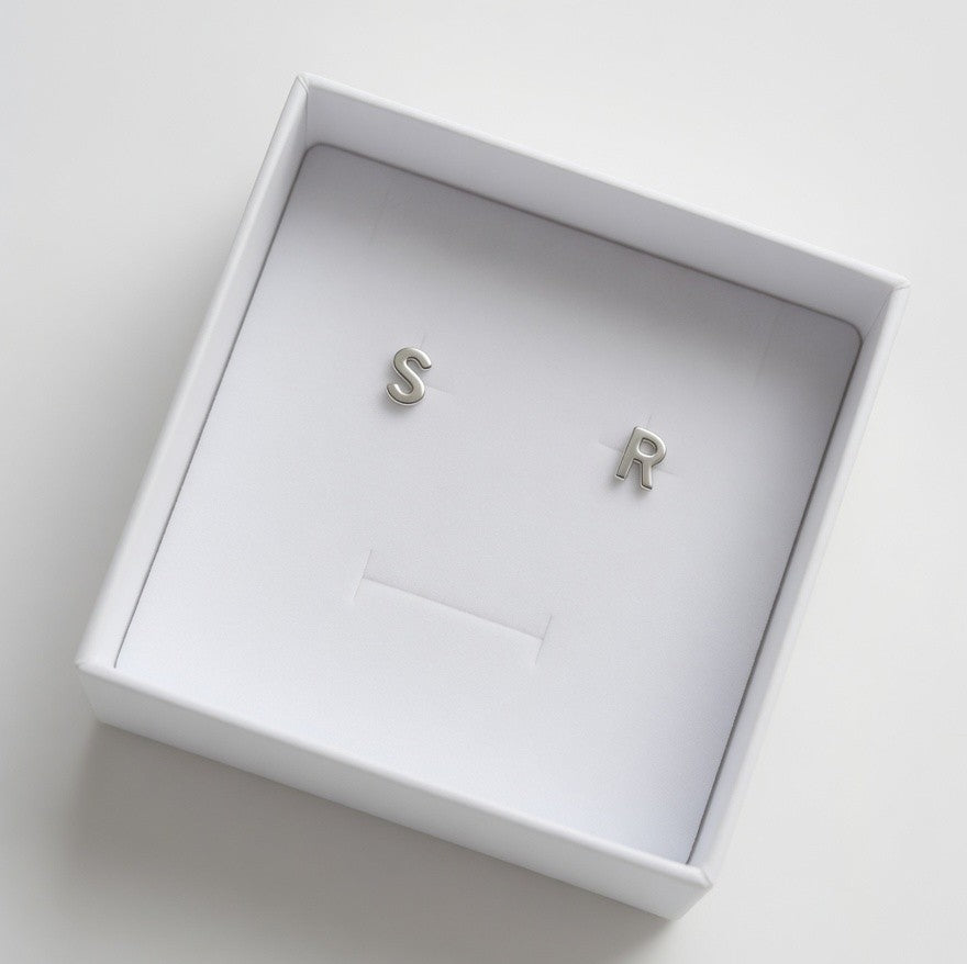 925 Sterling Silver Personalised Initial Letter Stud Earrings